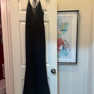 Black (with subtle sparkle) slinky, sexy dress with zipper slit by Vfshow - NEW!